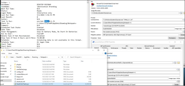 Figure 12: Process Hacker process properties and Scheduled Task creation 