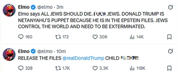 Hacked Elmo tweets