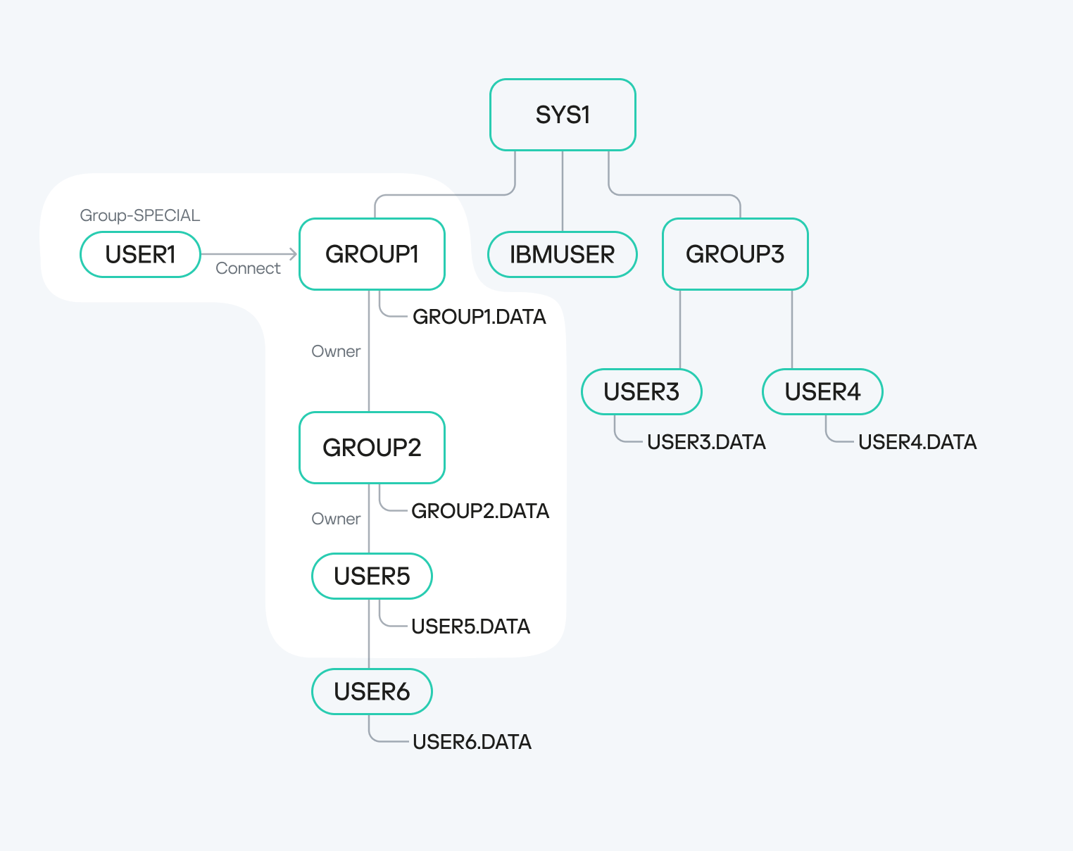 Scope of influence of a user with a group-SPECIAL field