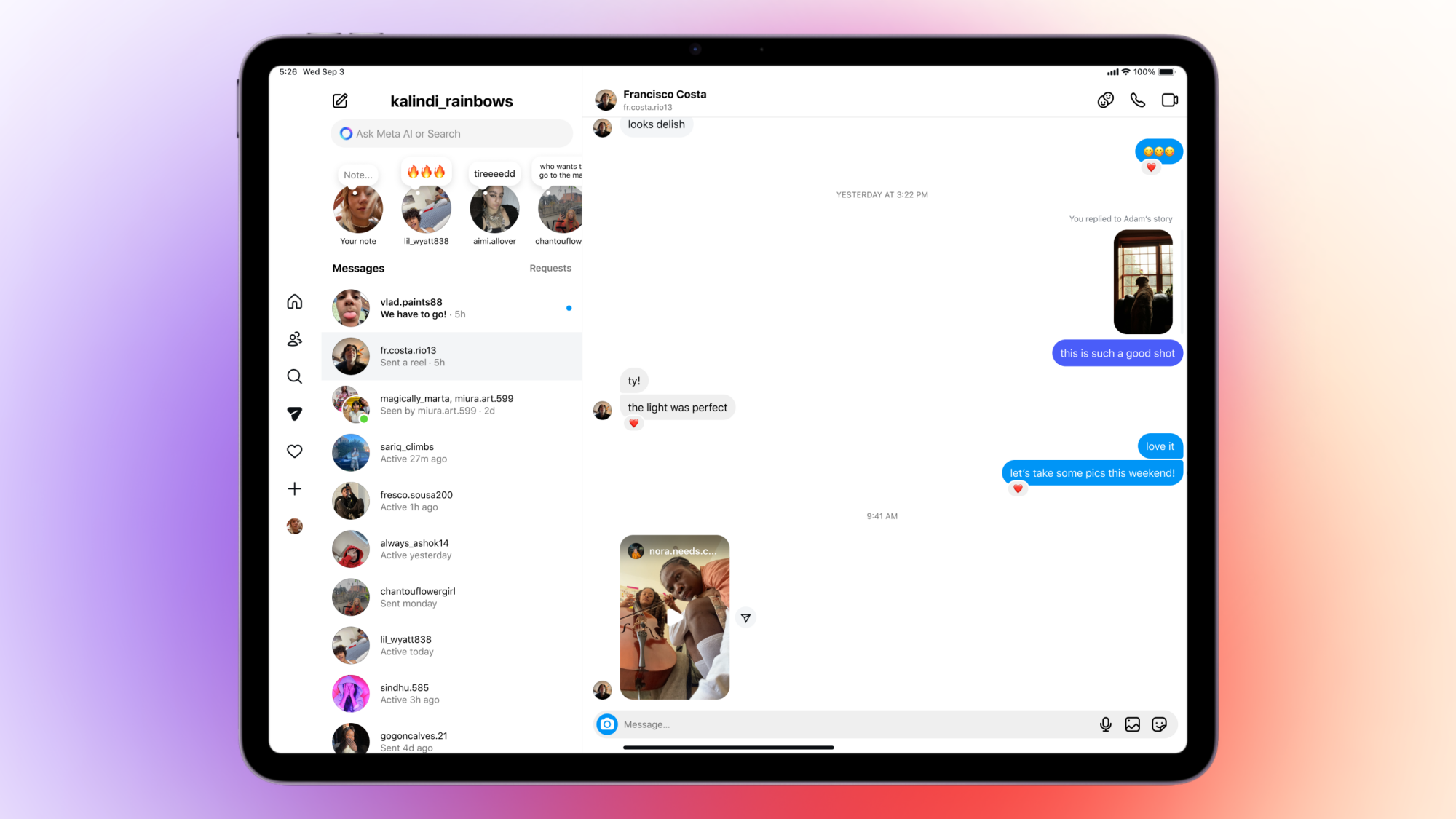 dms on an ipad in instagram