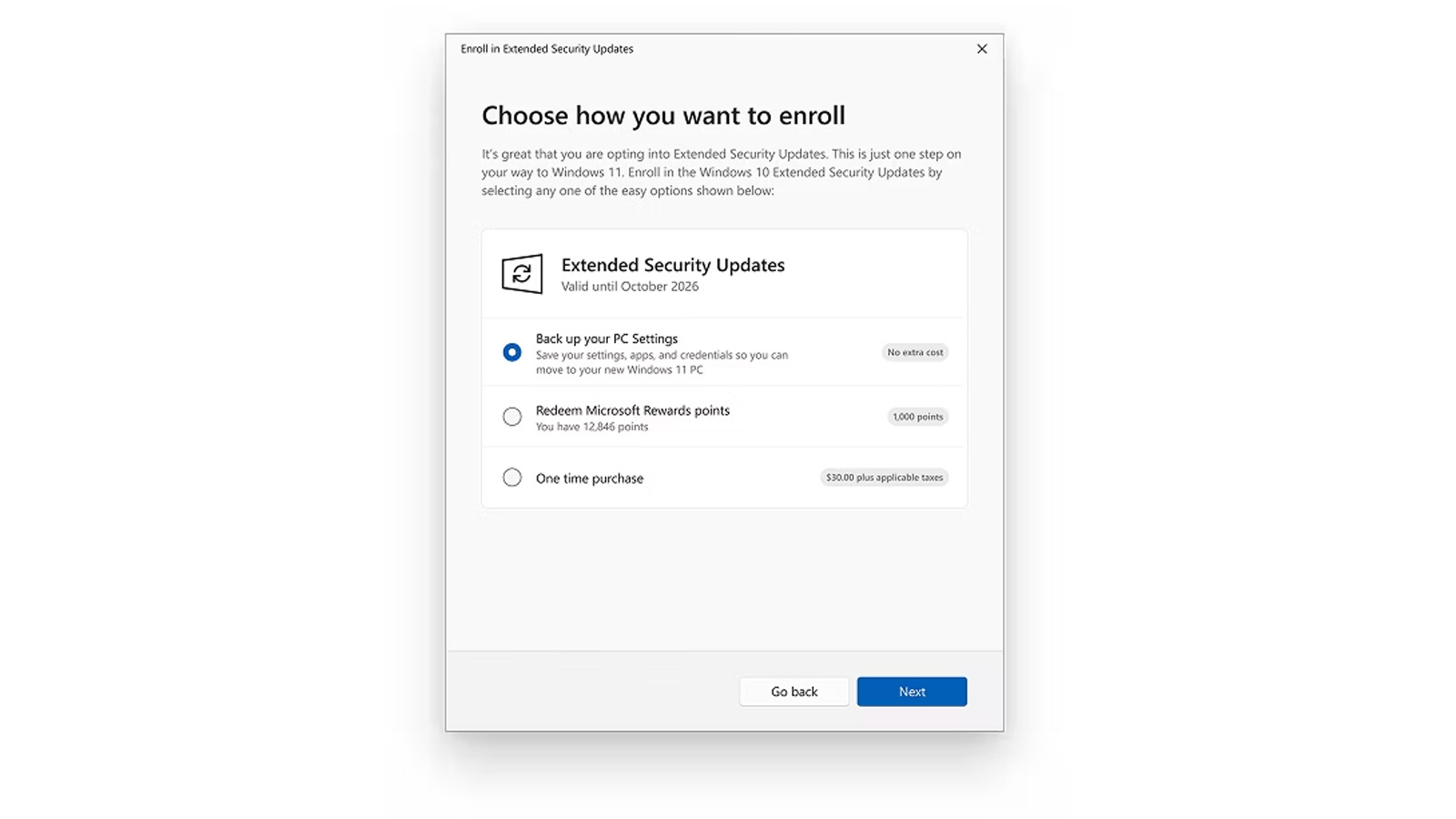 Microsoft Windows 10 How to enroll in ESU window.