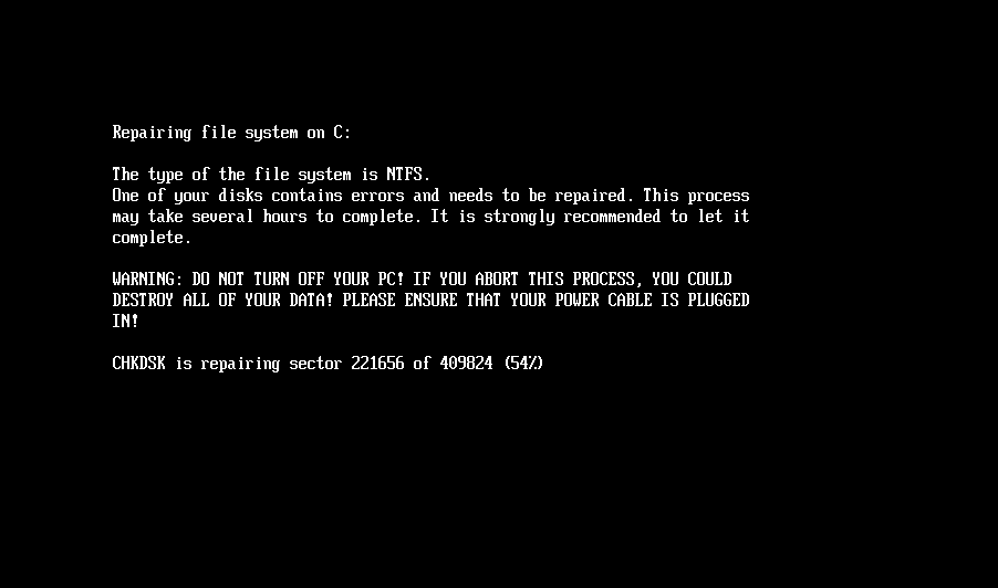 Figure 4. Fake CHKDSK message shown by HybridPetya during disk encryption (identical with NotPetya and Petya) Figure 4. Fake CHKDSK message shown by HybridPetya