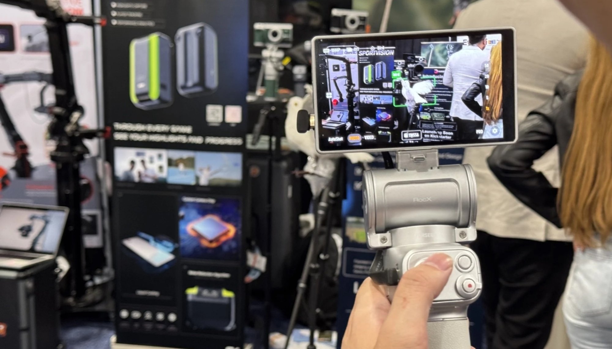 Handheld AI tracking camera, the RocX, at CES 2026.