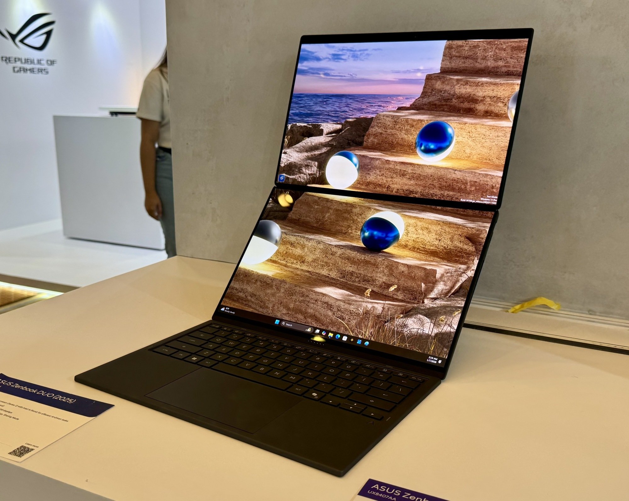 The redesigned Asus Zenbook Duo on display at CES 2026.